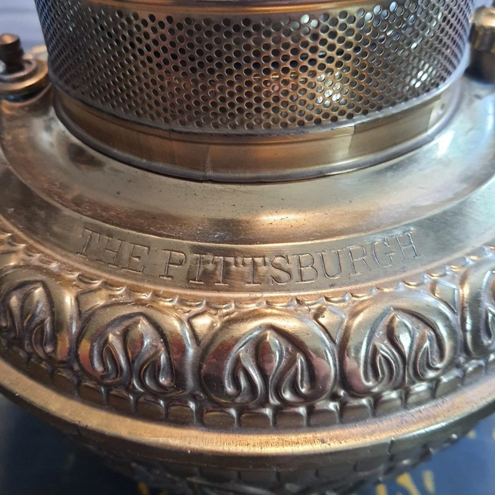 Vintage The Pittsburgh 1800s Victorian Brass Oil Lamp Electric Plug Conversion